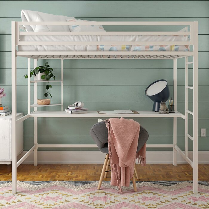 Maxwell Metal Loft Bed with Built-in-Desk, Full