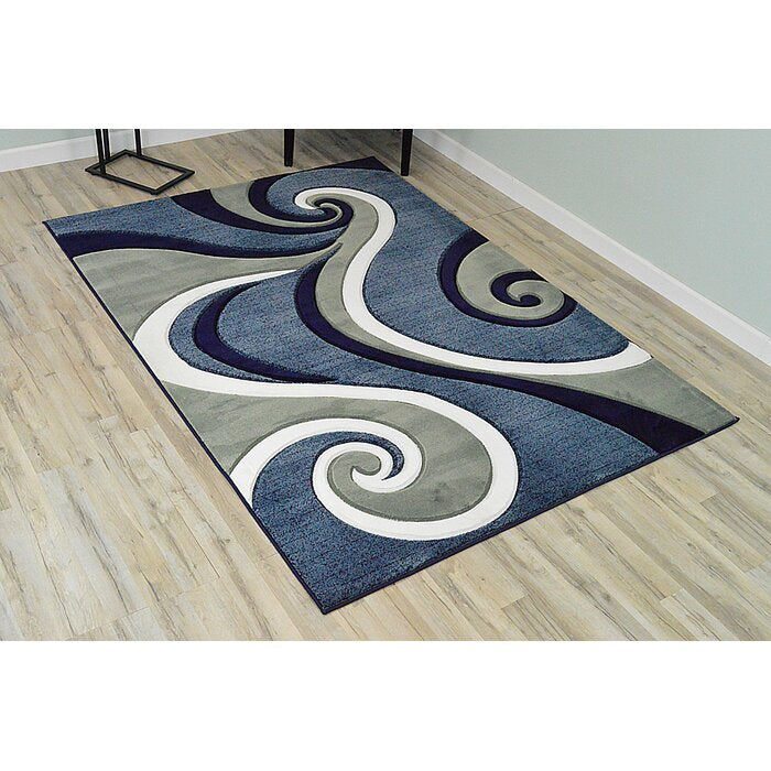 Rectangle 8' x 11' Mccampbell Power Loom Performance Navy Blue/Gray Rug