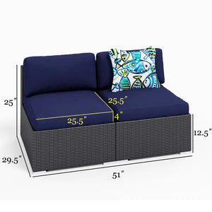 Mcgahan 25.5'' Wide Outdoor Wicker Patio Sofa with Cushions (Set of 2)