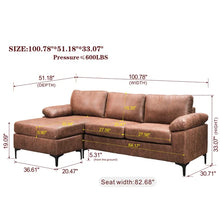 Load image into Gallery viewer, Mckenny 100.78&quot; Wide Faux Leather Reversible Modular Sofa Sectional with Chaise
