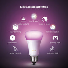 Load image into Gallery viewer, 548545 Philips Hue 60 Watt Equivalent A19 LED Smart, Dimmable Light Bulb, Warm White (2200K) E26/Medium (Standard) Base (Set of 4) 4790RR
