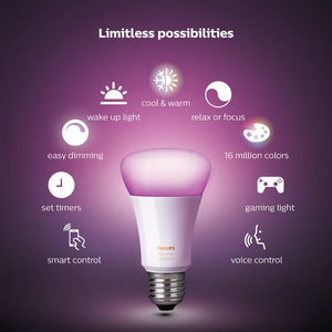 548545 Philips Hue 60 Watt Equivalent A19 LED Smart, Dimmable Light Bulb, Warm White (2200K) E26/Medium (Standard) Base (Set of 4) 4790RR