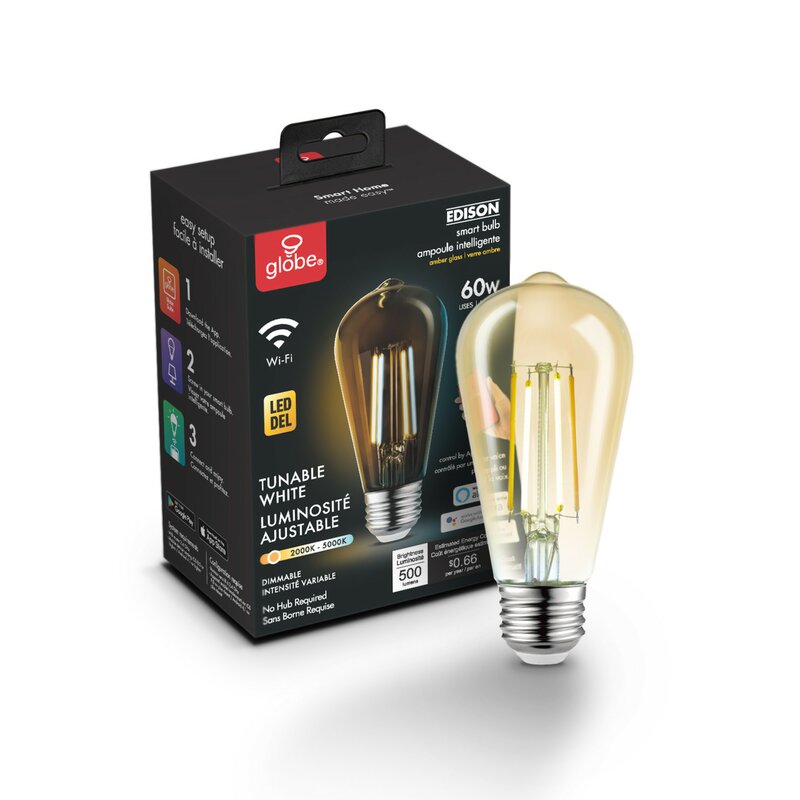 34919 5.5 Watt (60 Watt Equivalent), ST19 LED Smart, Dimmable Light Bulb, Warm White (3000K) E26/Medium (Standard) Base (Set of 2) MRM1116