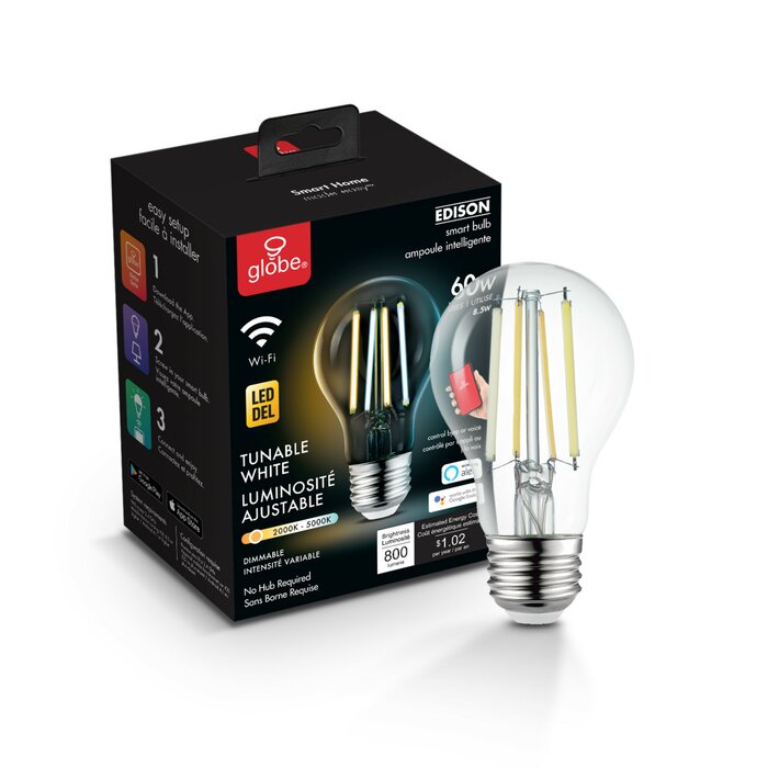 34921 8.5 Watt (60 Watt Equivalent), A19 LED Smart, Dimmable Light Bulb, Warm White (5000K) E26/Medium (Standard) Base - Set of 3 (ND198)