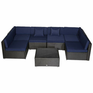 Merton 7 Piece Rattan Sectional Seating Group with Cushions AS IS (SB284)(2 BOXES)