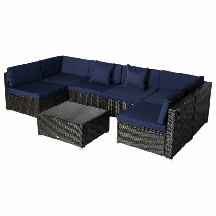 Merton 7 Piece Rattan Sectional Seating Group with Cushions AS IS SB284 2 BOXES