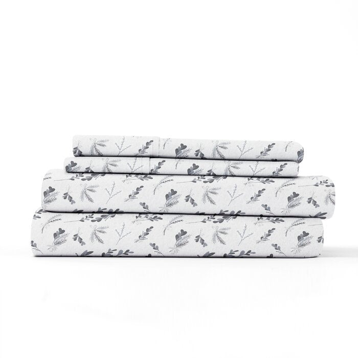 California King Minto 82 Thread Count Floral 100% Cotton Flannel Sheet, Set of 4