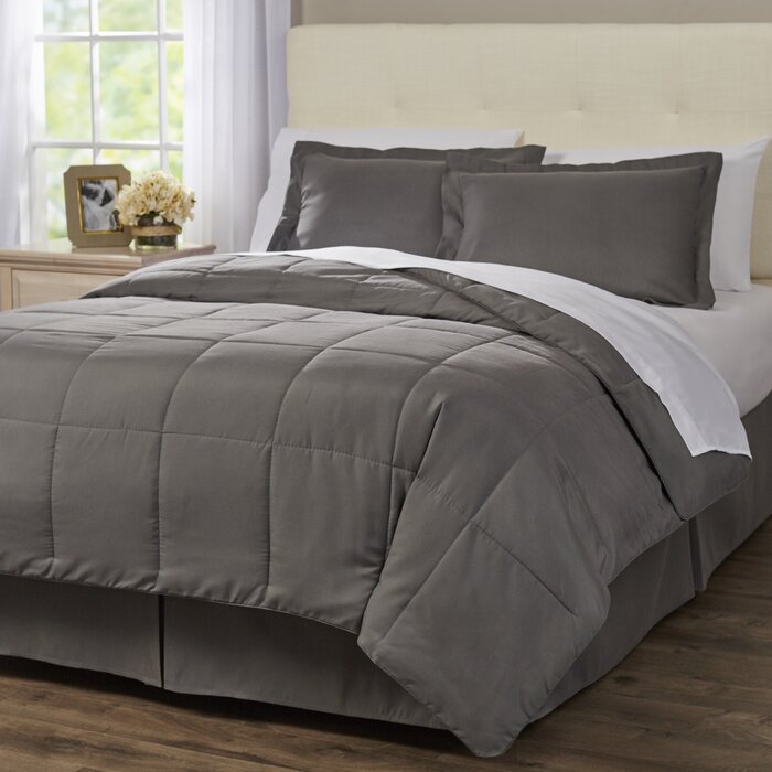 Queen Comforter + 7 Additional Pieces Gray Mirabal Microfiber Modern & Contemporary 8 Piece Bedding Set