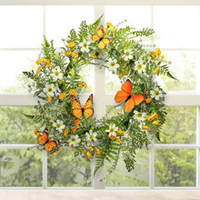 Load image into Gallery viewer, Mixed Daisy and Monarch 22&quot; Polyester Wreath MRM742
