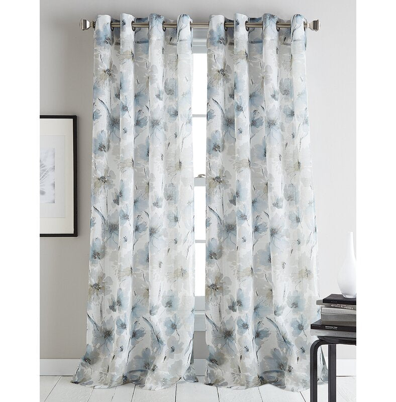 Modern Bloom Floral Semi-Sheer Grommet Single Curtain Panel 328TR