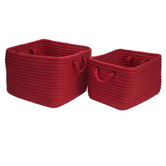 Modern Braided Mudroom Deep Red Plastic Basket Set of 2 = 4 Baskets #1980HW