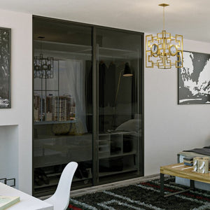 48" W x 80" H Matte Black Modern Glass Aluminum Sliding Closet Door (Set of 2) 1936AH (2 boxes)