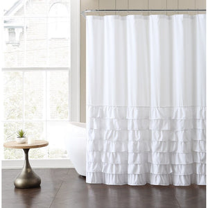 White Monroy Ruffle Single Shower Curtain, EC1110