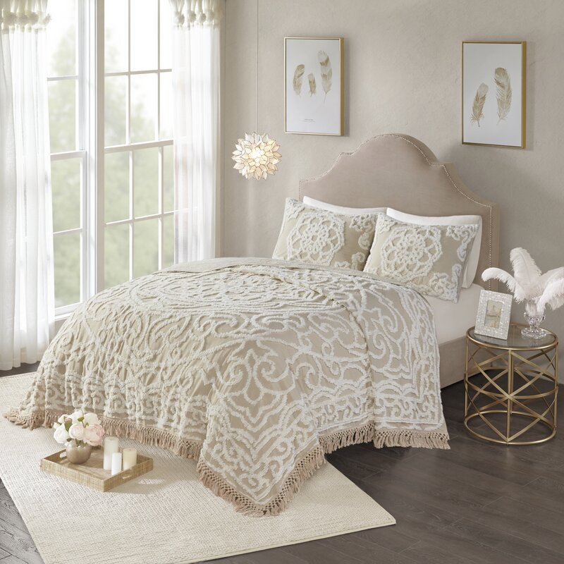King/Cal. King Coverlet + 2 King Shams Taupe Montpelier 100% Cotton Coverlet / Bedspread Set MRM/GL3391