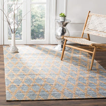 Load image into Gallery viewer, Montserrat Geometric Handmade Flatweave Area Rug in Light Blue/Gold, Rectangle 8&#39; x 10&#39;
