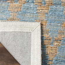 Load image into Gallery viewer, Montserrat Geometric Handmade Flatweave Area Rug in Light Blue/Gold, Rectangle 8&#39; x 10&#39;

