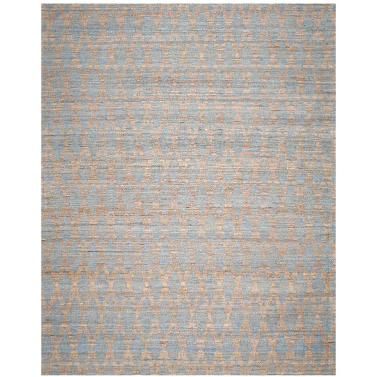 Montserrat Geometric Handmade Flatweave Area Rug in Light Blue/Gold, Rectangle 8' x 10'