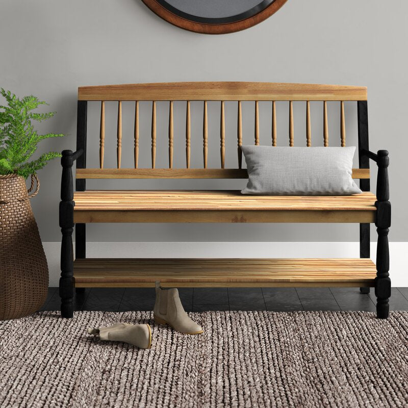 Teak/Black Morven Solid Wood Shelves Storage Bench
