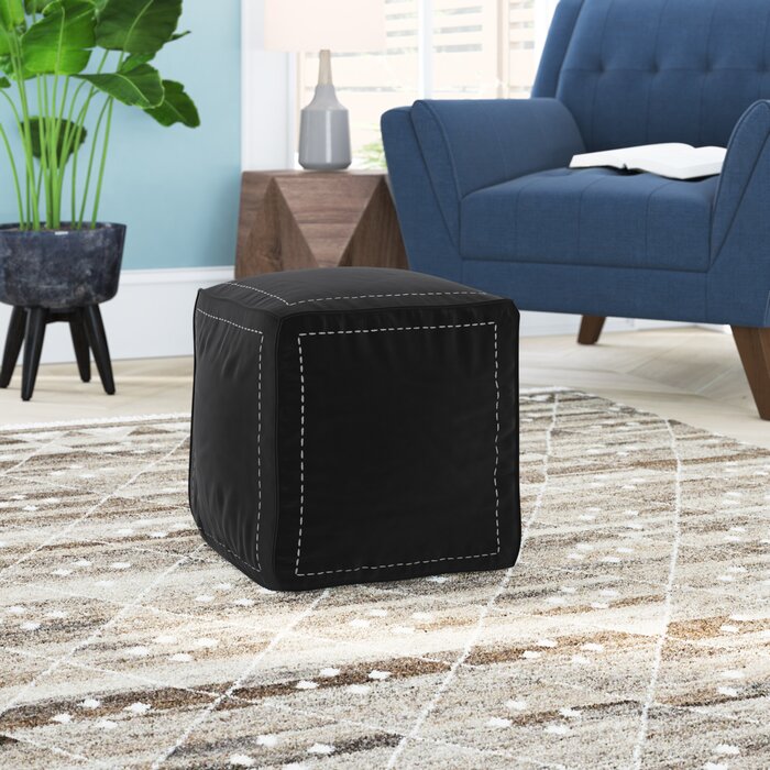 Mouassine 16'' Wide Genuine Leather Square Pouf Ottoman