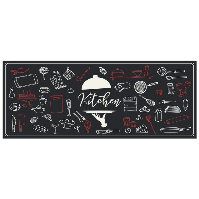 Black Mousoupetros Decorative Indoor Kitchen Mat 5' x 2' (1498ND)