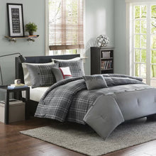 Load image into Gallery viewer, Twin/Twin XL Gray Moyer Microfiber Traditional Comforter Set
