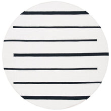 Load image into Gallery viewer, Moynihan Striped Handmade Handwoven Cotton Area Rug in Ivory/Black, Round 6&#39;

