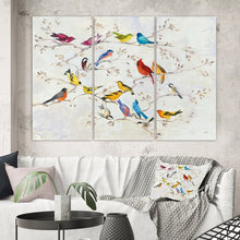 Load image into Gallery viewer, 32&quot; H x 48&quot; W x 1&quot; D Multi-Color Bird On Tree - 3 Piece Wrapped Canvas Painting
