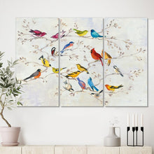 Load image into Gallery viewer, 32&quot; H x 48&quot; W x 1&quot; D Multi-Color Bird On Tree - 3 Piece Wrapped Canvas Painting
