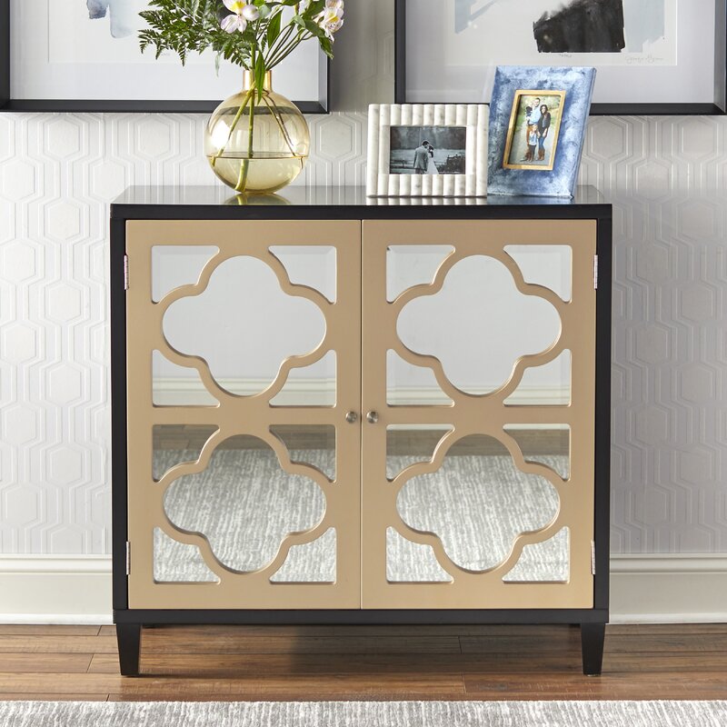 Black/Gold Musselwhite 2 - Door Mirrored Accent Cabinet MRM3574