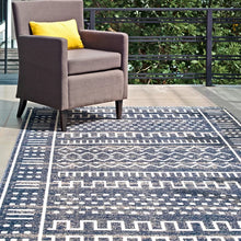 Load image into Gallery viewer, Myrasol Geometric Indoor / Outdoor Area Rug in Blue Rectangle
