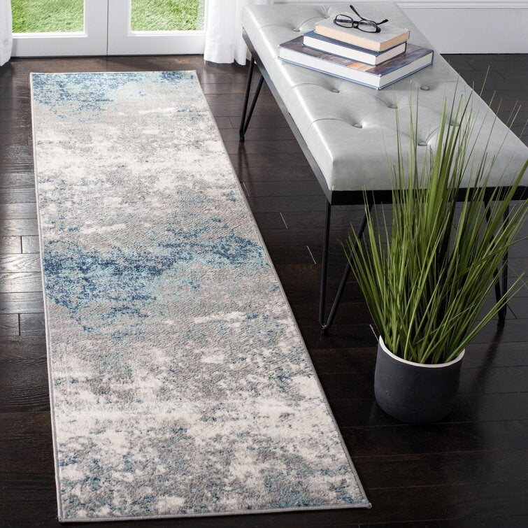 N'keal Abstract Area Rug in Light Gray/Blue, Runner 2' x 20'