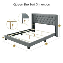 Load image into Gallery viewer, Grey Queen Tufted Low Profile Standard Bed (450MM)
