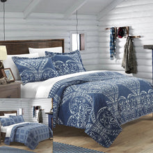 Load image into Gallery viewer, Queen Quilt + 1 King Sham + 1 Queen Sham Napoli Navy Microfiber Reversible Modern &amp; Contemporary 3 Piece Quilt Set 6205RR/GL
