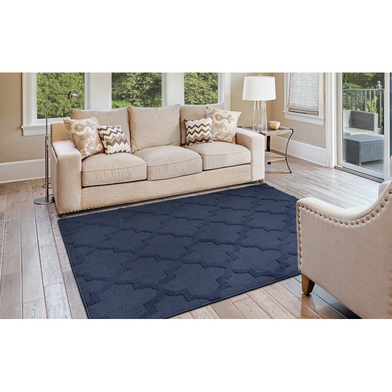 Nasturtium Geometric Tufted Blue Area Rug 5x7