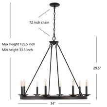 Load image into Gallery viewer, Natal 8 - Light Candle Style Wagon Wheel Chandelier Bronze(2305RR)
