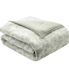 Load image into Gallery viewer, King Duvet Cover + 2 Standard Shams Natalie Green/Off White (Background) 100% Cotton 150 TC Reversible Farmhouse / Country Duvet Cover Set
