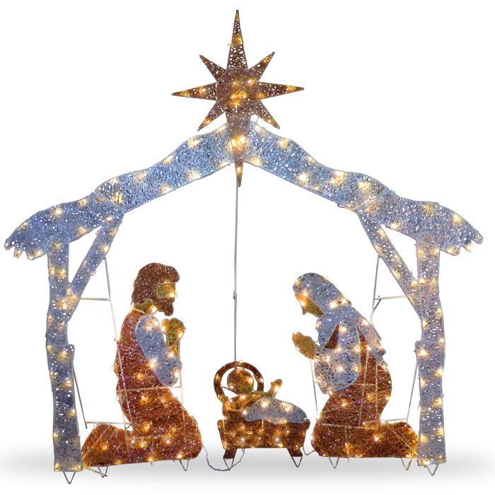 White/Gold Nativity Scene Lighted Display (76MM)