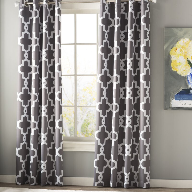 Neida Ironwork Sateen Woven Geometric Room Darkening Thermal Grommet Curtain Panels (Set of 2) GL1669
