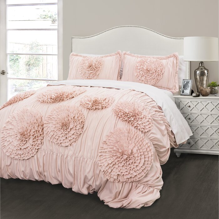 King Noren Pink Blush Microfiber Traditional 3 Piece Comforter Set