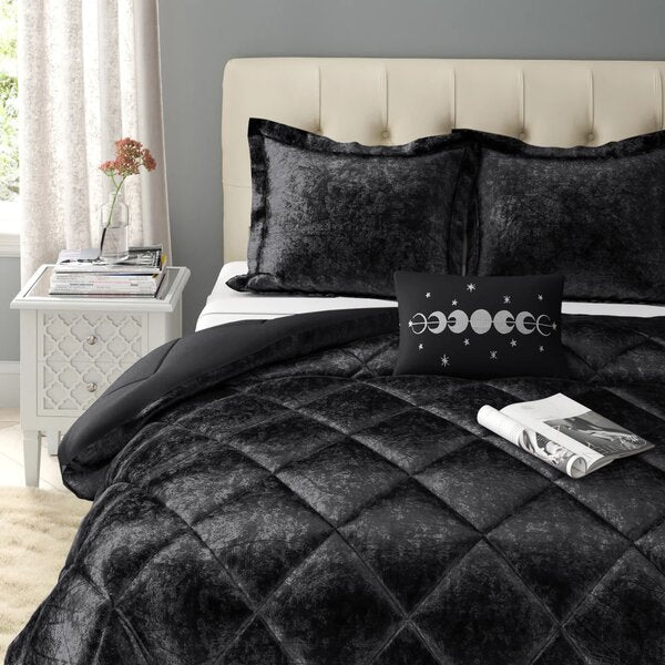 Full/Queen Nussbaum Crushed Velvet Diamond Quilted Comforter Set
