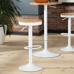 Adjustable White Metal Stool with Natural Wood Set of 2, 2051