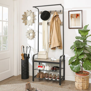 Greige and Black Odysseus 28.3'' Wide Hall Tree with Bench and Shoe Storage