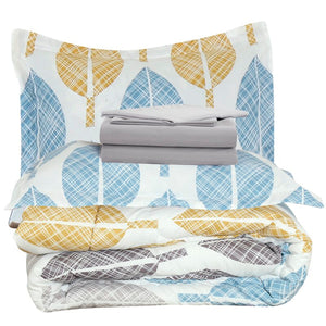 King Comforter + 7 Additional Pieces Gray/Gold/Blue Ohan Ultra Soft Goose Down Alternative Comforter Set MRM408