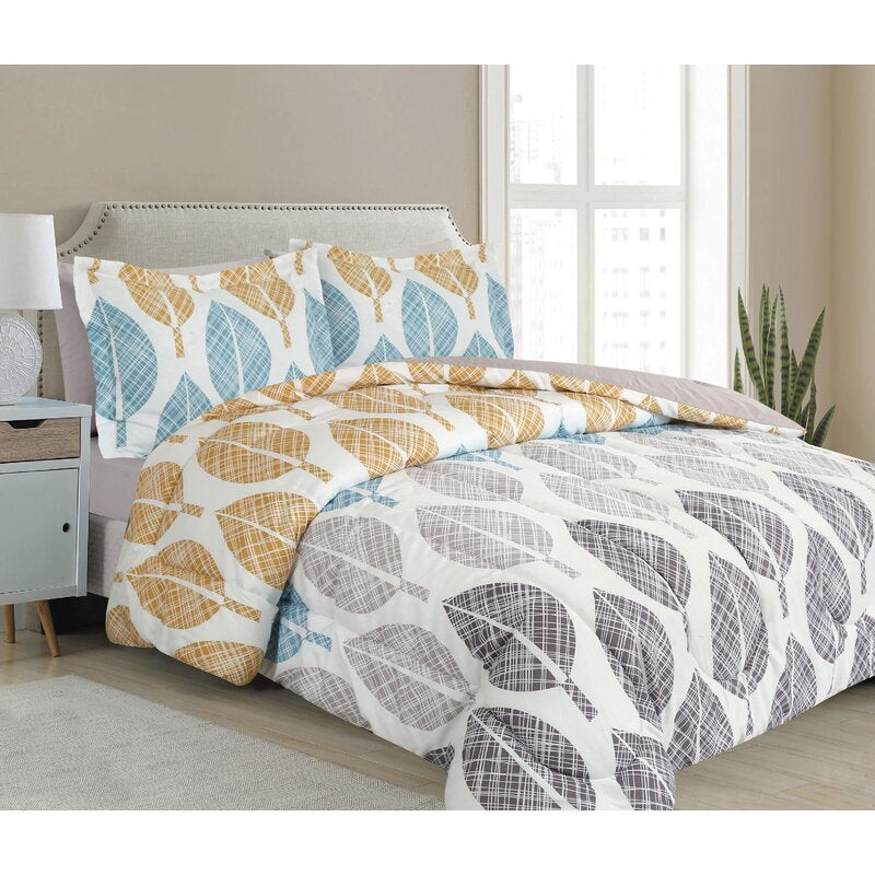 King Comforter + 7 Additional Pieces Gray/Gold/Blue Ohan Ultra Soft Goose Down Alternative Comforter Set MRM408