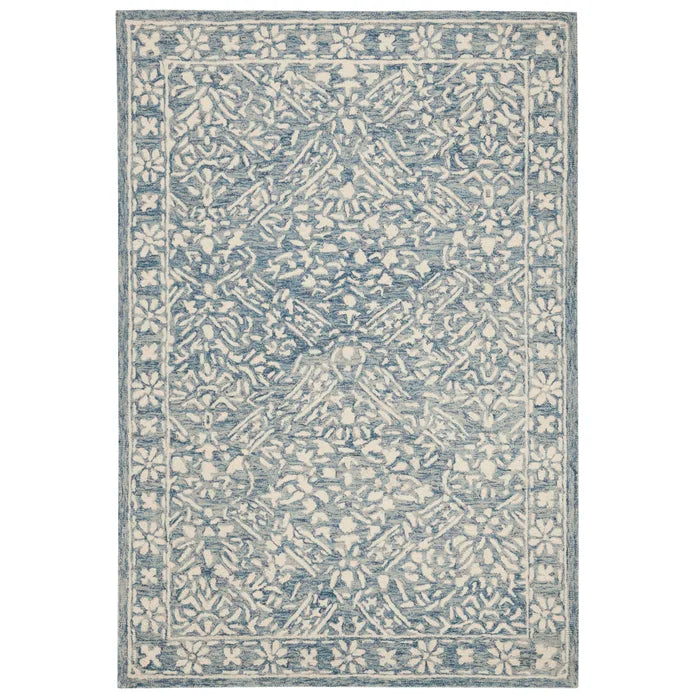 Olivier Handmade Tufted Wool Blue/Ivory Rug, 2 x 3