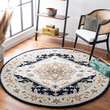 Load image into Gallery viewer, Oriental Handmade Tufted Wool Area Rug in Beige/Navy/Black, Round 6&#39;
