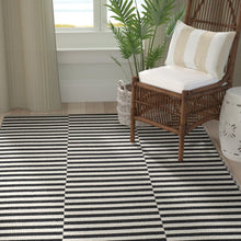 Load image into Gallery viewer, Orwell Striped Handmade Flatweave Cotton Ivory/Black Area Rug
