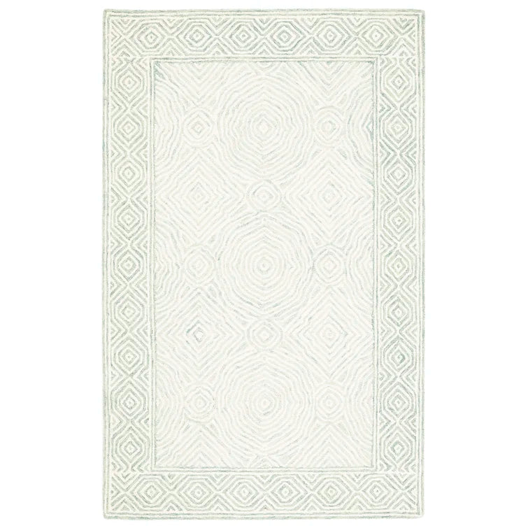 Oscar Oriental Handmade Tufted Wool Area Rug in Green/Blue, Rectangle 6' x 9'