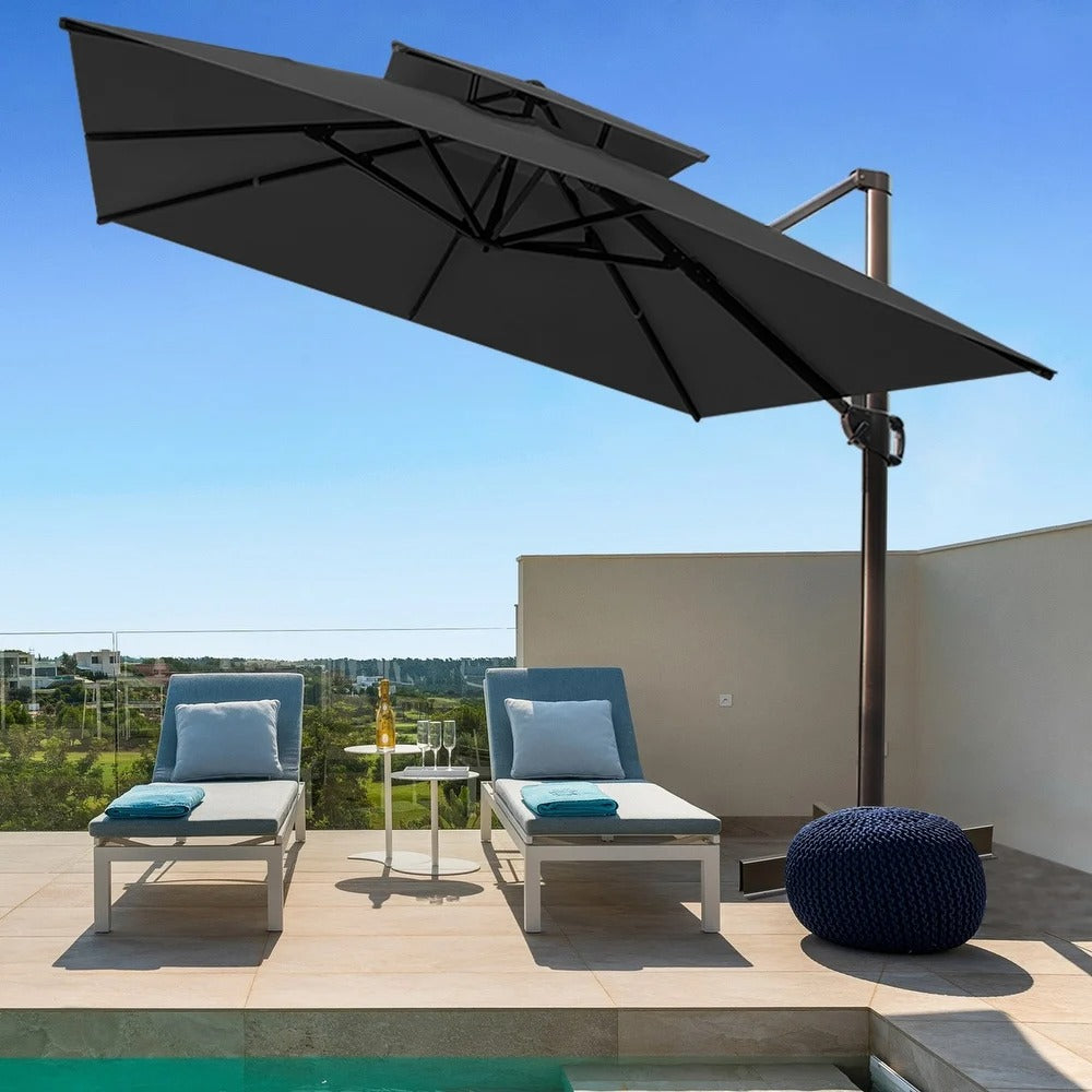Outdoor Double Top Square 10 FT Offset Cantilever Hanging Patio Umbrella - Black MRM2111