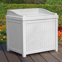 Load image into Gallery viewer, White Outdoor 22 Gallon Resin Plastic Wicker Storage Bench 7547
